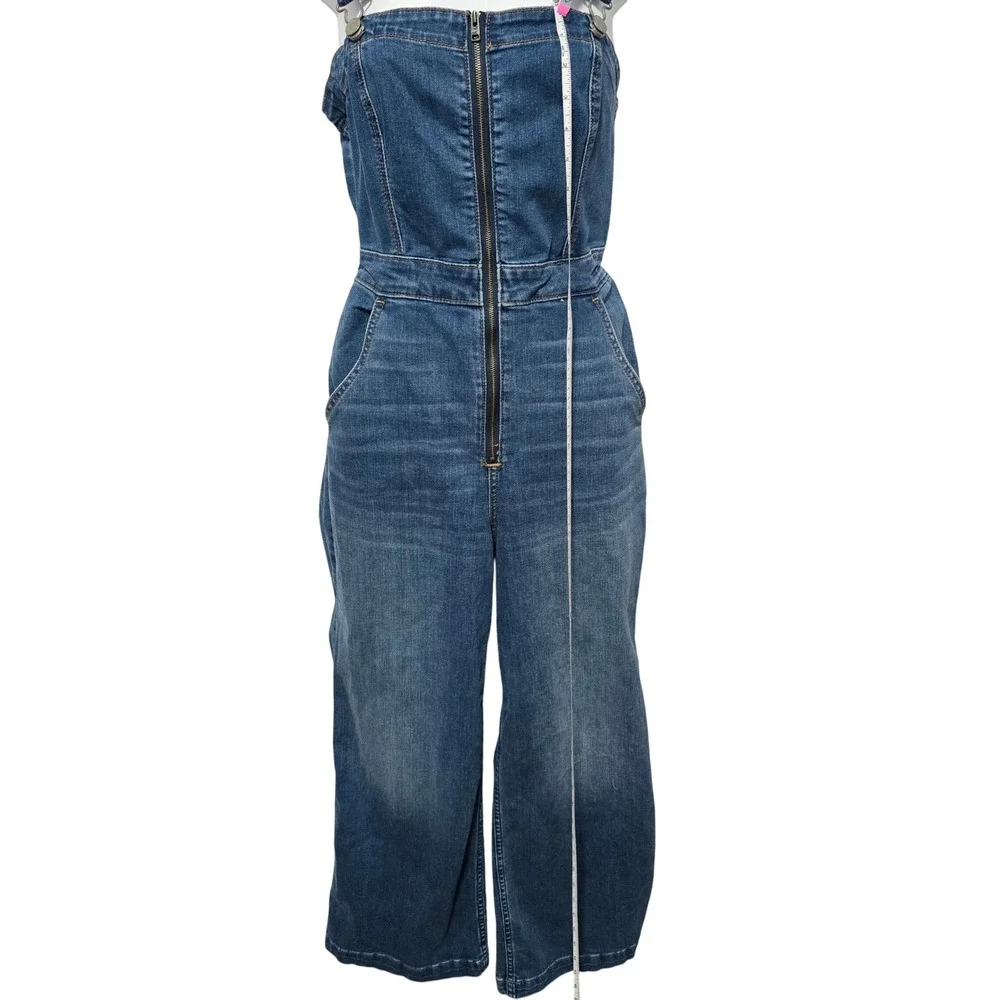 Hollister Front Full Zip Denim Wide Leg‎ Bib Overalls Pantsuit Cottage Garden S